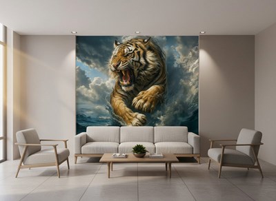 Behang met brullende tijger