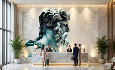 Beeld van de Griekse god Zeus als achtergrond