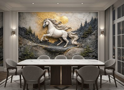 3D-reliëfbehang met paardenbeeld