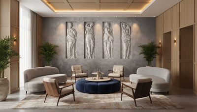 Behang met vrouwelijke beelden in een nis