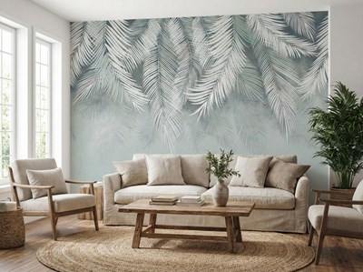 Behang met witte palmbladeren