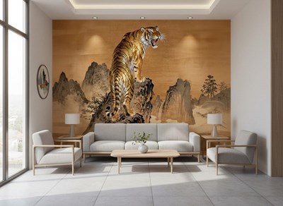 Behang met tijgermotief in Japanse stijl