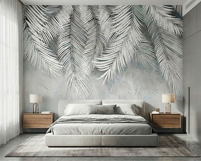 Behang met witte palmbladeren