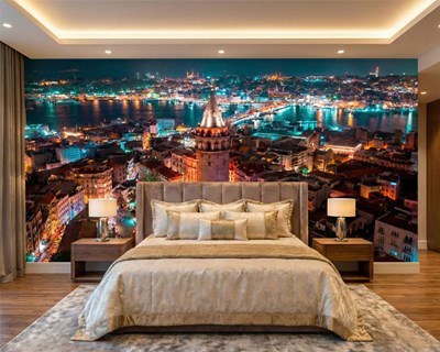 Galatatoren-achtergrond met nachtelijk uitzicht