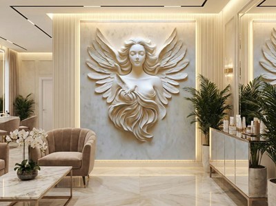 Behang met reliëf van een gevleugelde engel