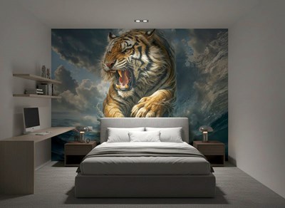 Behang met brullende tijger