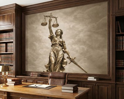 Beeld van de godin van de gerechtigheid als achtergrond