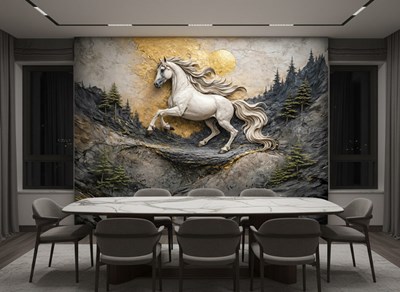 3D-reliëfbehang met paardenbeeld