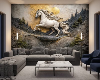3D-reliëfbehang met paardenbeeld