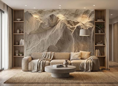 3D-behang met rotsmotief