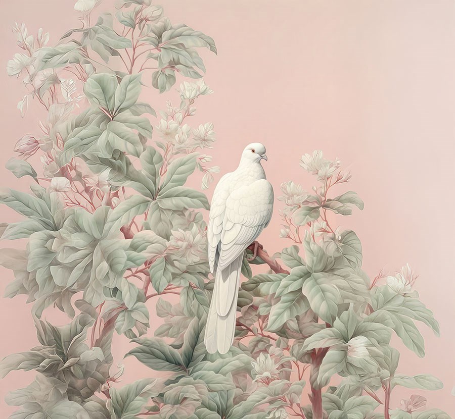 Behang met witte duif in een tak