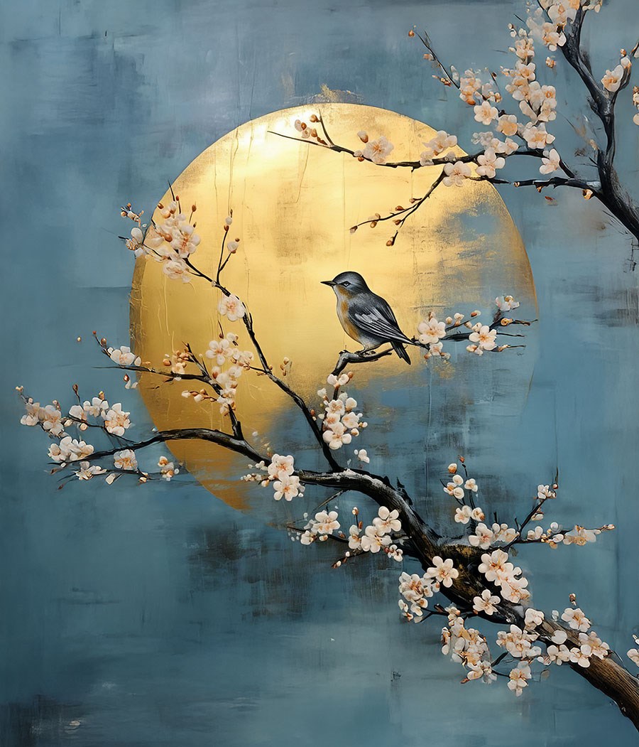 Behang met kersenbloesem en vogels