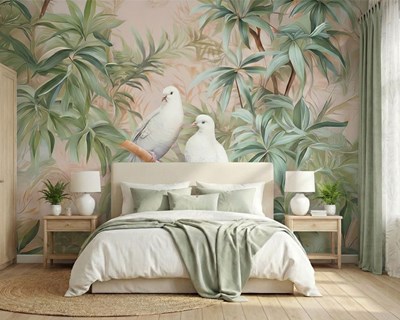 Behang met duiven in de boomtakken