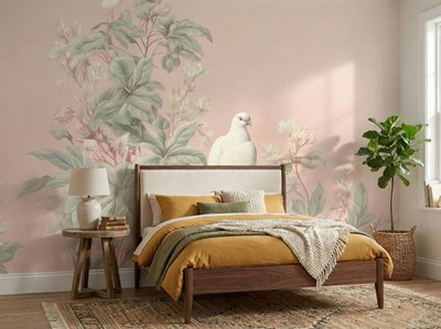 Behang met witte duif in een tak