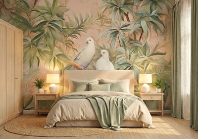 Behang met duiven in de boomtakken