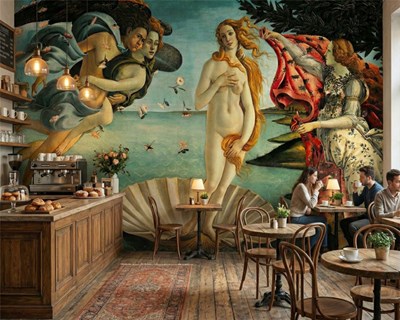 Botticelli's schilderij ‘De geboorte van Venus’ als achtergrond 