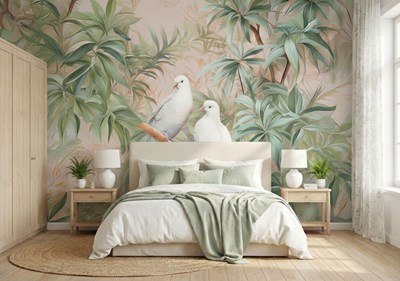 Behang met duiven in de boomtakken
