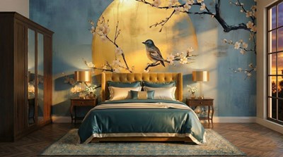 Behang met kersenbloesem en vogels