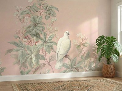Behang met witte duif in een tak