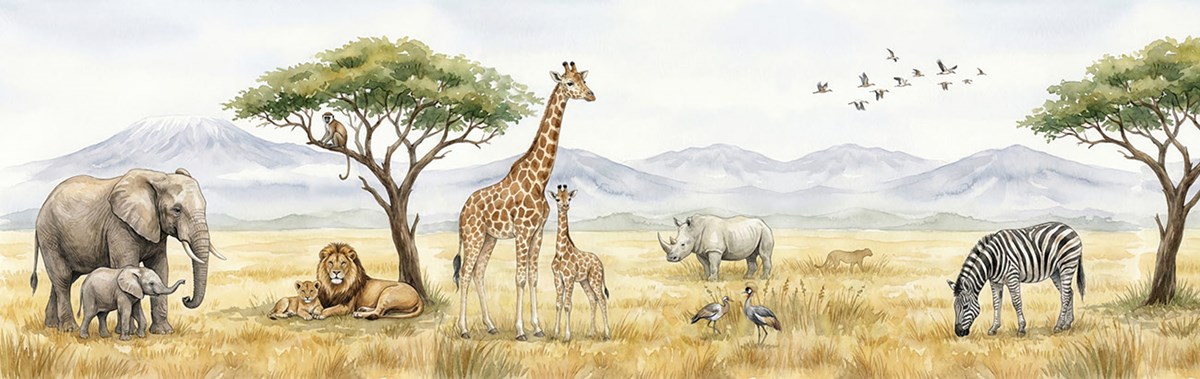 Behang met safaridieren voor de kinderkamer