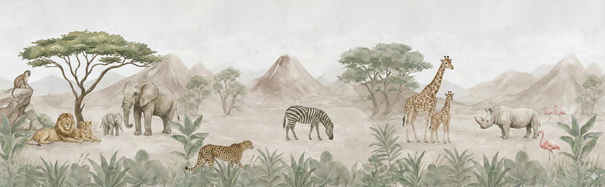 Panoramisch Safari-behang voor de kinderkamer