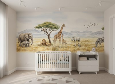 Behang met safaridieren voor de kinderkamer