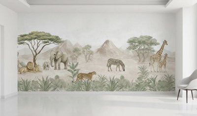 Panoramisch Safari-behang voor de kinderkamer