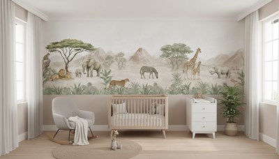Panoramisch Safari-behang voor de kinderkamer