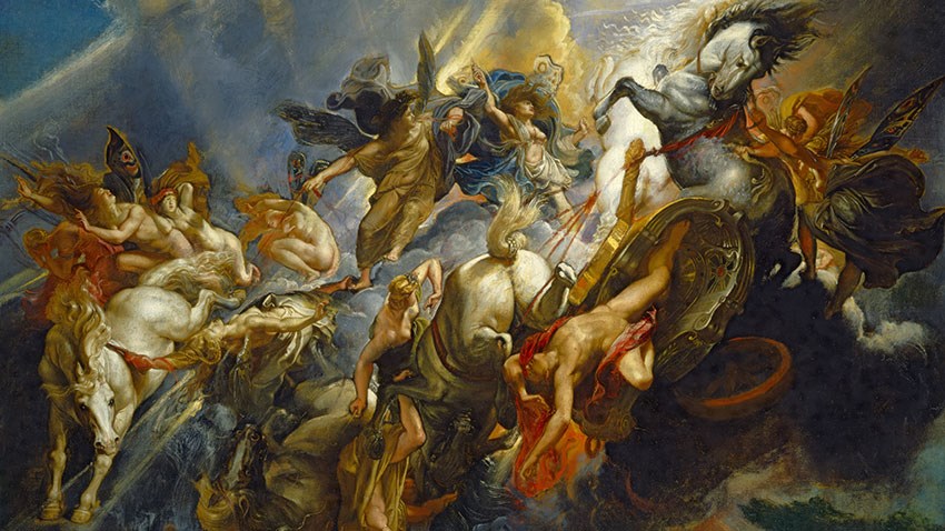 Achtergrondafbeelding van het schilderij 'De val van Phaeton'