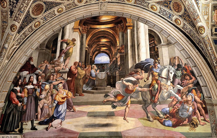 Behang met dramatische taferelen uit de renaissance