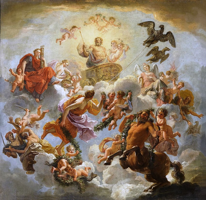 Behang met barokke mythologische hemelmotief