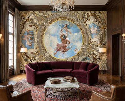 Barokke plafondfresco met mythologische motieven behang