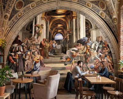Behang met dramatische taferelen uit de renaissance