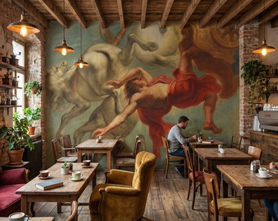 Behang met een scène uit een mythologische strijd
