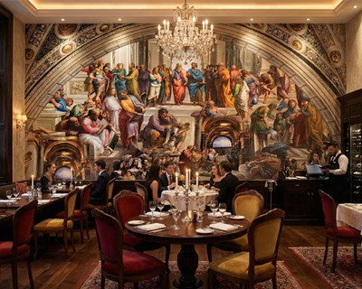 Behang met afbeelding van filosofen uit de renaissance