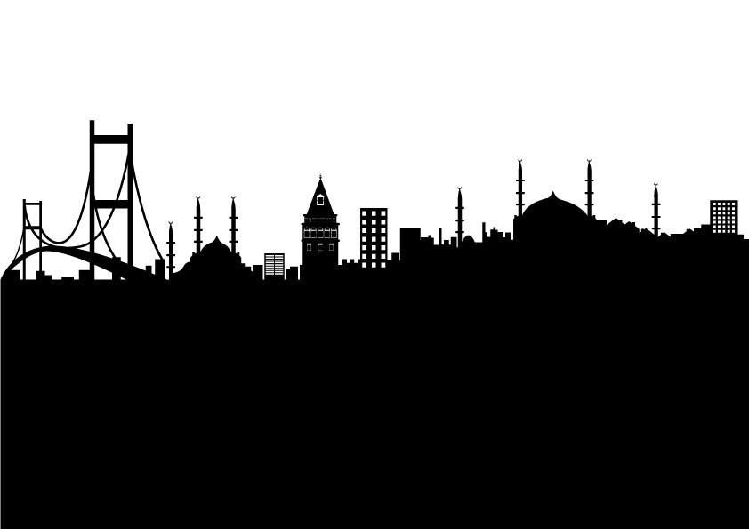 Zwart-wit behang met silhouet van Istanbul