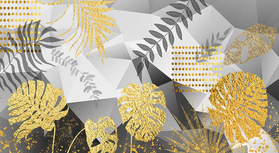 Gold Tropische Bladeren Behang