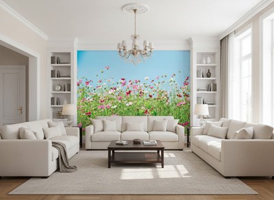 Behang met kleurrijke veldbloemen