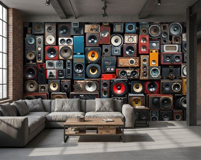 Behang met vintage luidsprekers