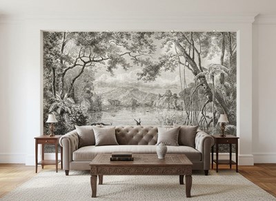 Vintage behang met bosmotief