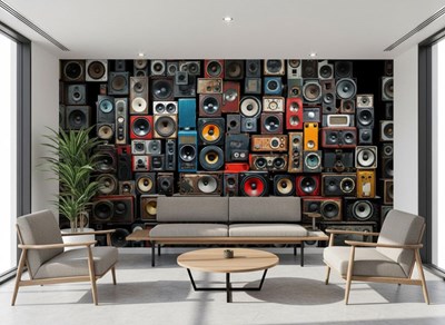 Behang met vintage luidsprekers