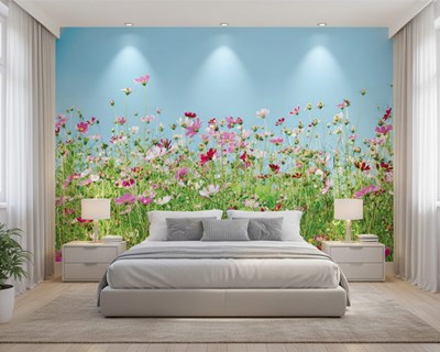 Behang met kleurrijke veldbloemen