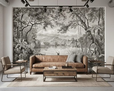 Vintage behang met bosmotief