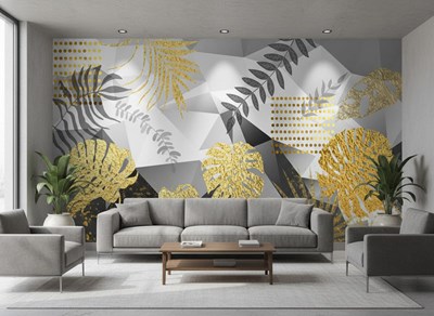 Gold Tropische Bladeren Behang