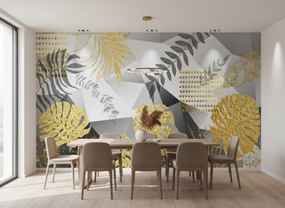 Gold Tropische Bladeren Behang