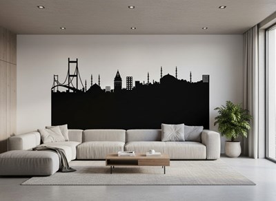 Zwart-wit behang met silhouet van Istanbul