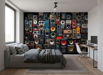 Behang met vintage luidsprekers