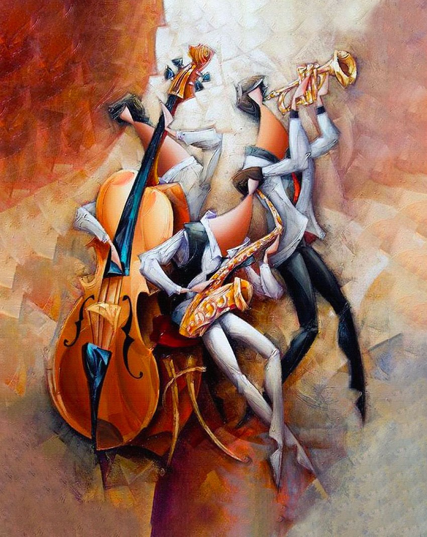 Achtergrond met abstracte schilderij van een muzikant