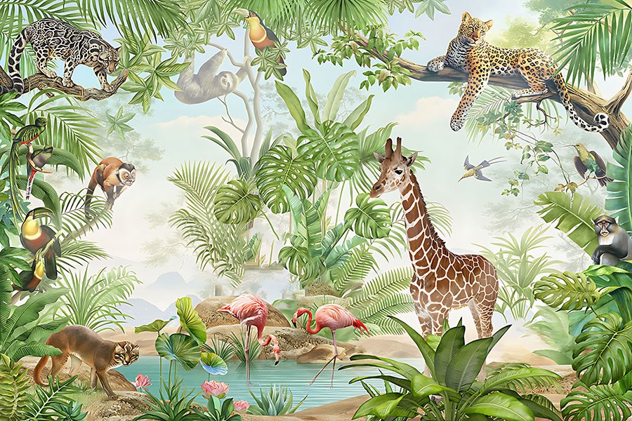 Behang met tropische safaridieren