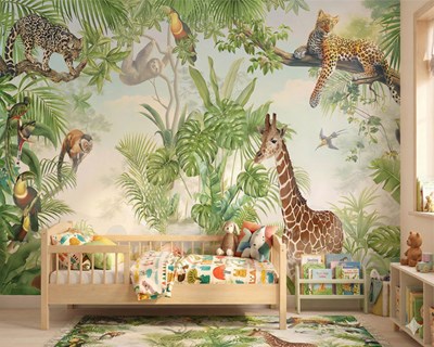 Behang met tropische safaridieren